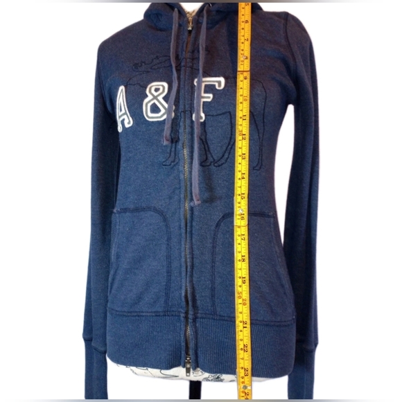Vtg Abercrombie & Fitch Muscle Fit Hoodie Navy Blue Y2K L - Picture 9 of 11